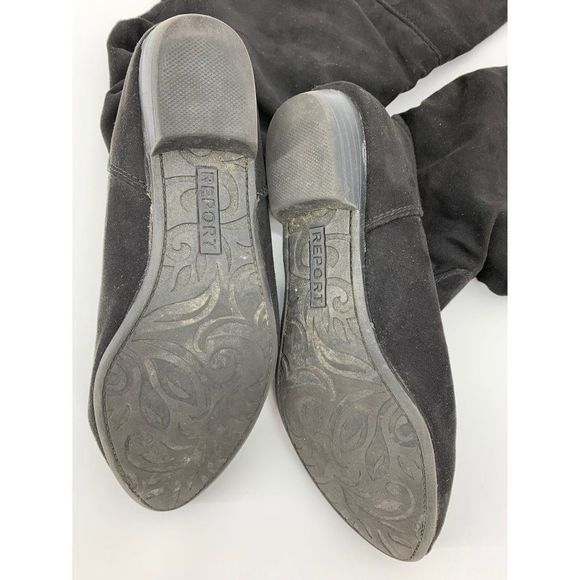 Report Womens Size 7 Flat Boots Faux Suede Vegan Sock Style Shaft 0848 Black - Picture 3 of 10